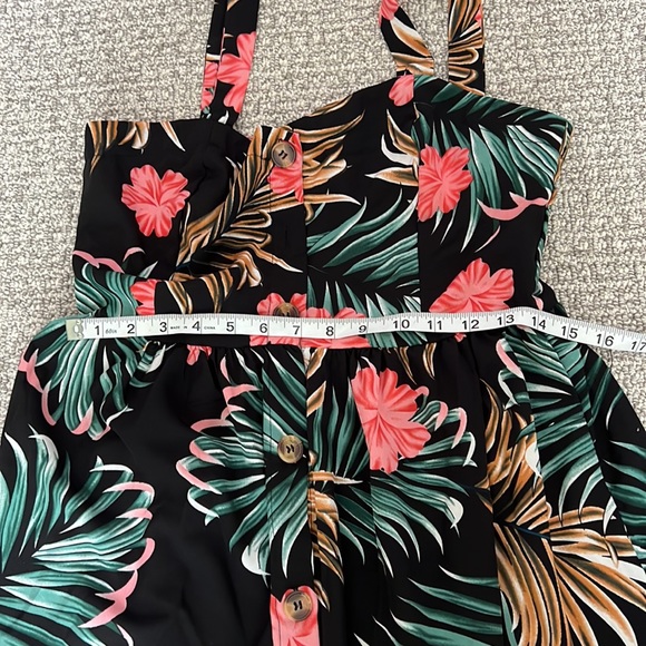 Hawaiian Hawaii Floral Tropical Sundress Maxi Dress black coral pink green M - Picture 4 of 6
